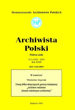 Okładka Archiwista Polski Nr 2 (103) / 2023